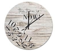 NZVCQVPU Country Wood Barn Board Wooden Wall Clock The Time is Now Wall Clocks Battery Operated 12 inch Retirement Wall Clock Silent Decor for Living Room Bedroom Office