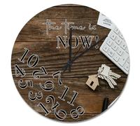 NZVCQVPU Country Wood Barn Board Wooden Wall Clock The Time is Now Wall Clocks Battery Operated 12 inch Retirement Wall Clock Silent Decor for Living Room Bedroom Office