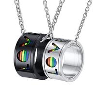 NZVCQVPU Coupages de couple, couple pour petit ami et petite amie Colliers personnalisés noirs rotation de l'anneau lgbt amour 11 mm pour les femmes