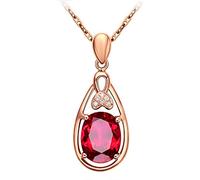 NZVCQVPU Femmes 1.85ct Collier Tourmaline Forme ovale Collier pendentif rouge 18K Rose