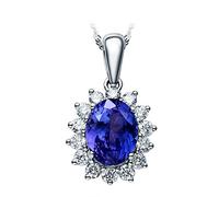 NZVCQVPU Femmes 1.9ct Collier tanzanite Forme ovale Collier pendentif bleu 18K Blanc