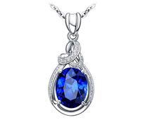 NZVCQVPU Femmes 2.1ct Collier tanzanite Forme de gazon Collier pendentif bleu 18K Blanc
