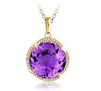 NZVCQVPU Femmes Fleurs Round Forme 5CT Collier Amethyste 18K Collier pendentif blanc pour la fête de mariage