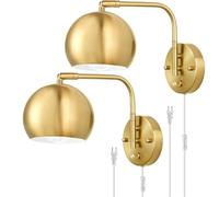NZVCQVPU Living Room Sconce Dimmable Gold Lamp with Switch, E27 and Cable Light, Indoor Reading Light, Made of Metal, 1 Pack
