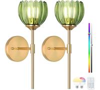 NZVCQVPU Living Room Wall Sconce Vintage Battery Operated Lamp, Gold Indoor Sconce, Dimmable RGB Rechargeable Metal Bedside Lamp, E27, 2 Pack