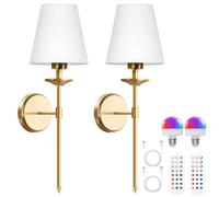 NZVCQVPU Living Room Wall Sconce Wireless Lamp, Dimmable RGB E27 Sconce, Indoor, USB Rechargeable with Fabric Shade, Bedside Lamps, 2 Pack