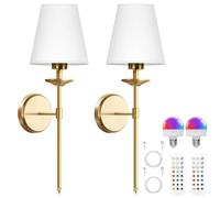 NZVCQVPU Living Room Wall Sconce Wireless Rechargeable Lamp RGB Dimmable with Remote Control Shade E27 Industrial Vintage Bedside Lamp, 2 Pack