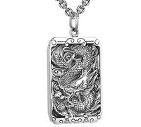 NZVCQVPU Men Square Pendant Gravé Dragon et Collier de mantra 999 Sterling