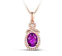 NZVCQVPU Necklace 750 Ladies Leaf Oval with Amethyst 0.91Ct Chain Pendant Rose for Wedding