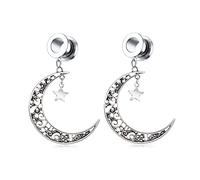 NZVCQVPU Plug Garges, Gauges de tunnel en acier inoxydable 2pcs Gauges pour femmes anniversaire de conception de la lune et du pendentif étoiles vintage