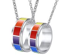NZVCQVPU Pour la bague de couples, des colliers pour les couples en acier inoxydable Anneau LGBT personnalisé avec émail arc-en-ciel pour petite amie