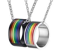 NZVCQVPU Pour les couples, les couples en acier inoxydable noir personnalisent une bague LGBT de 10 mm avec un cadeau en émail arc-en-ciel pour les hommes