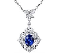 NZVCQVPU REAL BIENDES 18 K Collier pour femmes blanches, chaîne de fleurs de Rhombus Long Women's avec avec Sapphire bleu 1.09 CT, Cadeaux de bijoux pour femmes, épouse, mère, petite amie, blanc