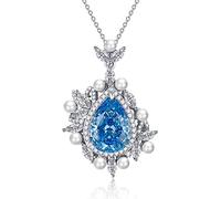NZVCQVPU Real Silver 11 * 15mm Aquamarine Topaz Pearl Pendant Necklace for Women Gem Jewelry