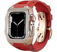 NZVCQVPU Sangle de montre en caoutchouc de couverture de diamant de luxe avec fermoir , pour SE 8 7 6 5 4 4 séries, Fluoroelastomer Band en acier inoxydable , pour Iwatch 45 mm 44 mm accessoires