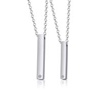 NZVCQVPU Ses colliers en acier inoxydable, collier de couple pour hommes et femmes pendentif à barres verticales avec du zircon avec chaîne de 20 pouces