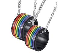 NZVCQVPU Sonnets de couple, couples pour lui et son anneau LGBT noir personnalisé noir avec émail arc-en-ciel pour femme