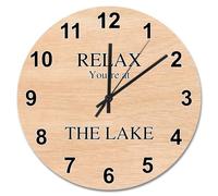NZVCQVPU Vintage Wood Floor White Wooden Wall Clock Relax You're at The Lake Large Wall Clocks Battery Operated 15 inch Men Cave Wall Clock Silent Decor for Living Room Bedroom Office
