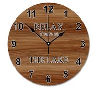 NZVCQVPU Vintage Wood Floor White Wooden Wall Clock Relax You're at The Lake Large Wall Clocks Battery Operated 15 inch Men Cave Wall Clock Silent Decor for Living Room Bedroom Office