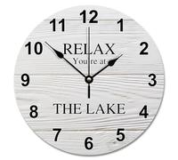 NZVCQVPU Vintage Wood Floor White Wooden Wall Clock Relax You're at The Lake Large Wall Clocks Battery Operated 15 inch Men Cave Wall Clock Silent Decor for Living Room Bedroom Office