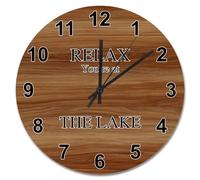 NZVCQVPU Vintage Wood Floor White Wooden Wall Clock Relax You're at The Lake Large Wall Clocks Battery Operated 15 inch Men Cave Wall Clock Silent Decor for Living Room Bedroom Office
