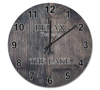 NZVCQVPU Vintage Wood Grain Wooden Wall Clocks Battery Operated 15 inch Relax You're at The Lake Clock Easy to Read Sunshine Beach Home Decor for Kitchen Bedroom Living Room Classroom