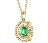 NZVCQVPU Vraie bijoux 14K Collier pour femmes jaunes, chaîne irrégulière longue avec avec émeraude verte 0,65 carat, cadeau pour l'anniversaire, vert