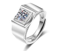 NZVCQVPU White Rings 18K for Men, Men Engagement Ring Adjustable Wide Signet Wave Design with Round Lab Diamond Wedding Bands White