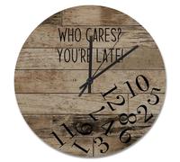 NZVCQVPU Who Cares You're Late Wall Clock Weathered Wood Floor Round Decorative Clocks Battery Operated 10 inch Country Coastal Decor She Shed Living Room Decor Gift for Man Woman Friend