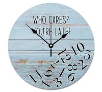 NZVCQVPU Who Cares You're Late Wall Clock Weathered Wood Floor Round Decorative Clocks Battery Operated 10 inch Country Coastal Decor She Shed Living Room Decor Gift for Man Woman Friend