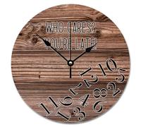 NZVCQVPU Who Cares You're Late Wall Clock Weathered Wood Floor Round Decorative Clocks Battery Operated 10 inch Country Coastal Decor She Shed Living Room Decor Gift for Man Woman Friend