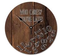 NZVCQVPU Who Cares You're Late Wall Clock Weathered Wood Floor Round Decorative Clocks Battery Operated 10 inch Country Coastal Decor She Shed Living Room Decor Gift for Man Woman Friend