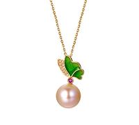 NZVCQVPU Women 18K Pendant Necklace Green Butterfly Shape Pearl Round Cut Diamond Necklace