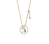 NZVCQVPU Women 18K Pendant Necklace Green Tree Pearl Round Cut Tsavorite Necklace
