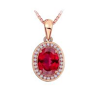 NZVCQVPU Women 18K Rose Necklace Red Oval Shape Tourmaline Pendant Necklace
