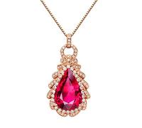 NZVCQVPU Women 3.28ct Tourmaline Necklace Pear Shape Red Pendant Necklace 18K Rose