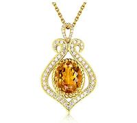 NZVCQVPU Women Budding Flowers Oval Shape 2.69ct Citrine Necklace 18K Yellow Pendant Necklace for Wedding Party