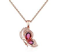NZVCQVPU Women Butterfly Pear Shape 0.57ct Ruby Necklace 18K Rose Pendant Necklace for Wedding Party