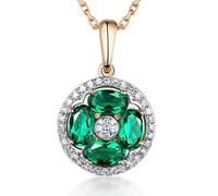 NZVCQVPU Women Clover Flowers Oval Shape 0.66ct Emerald Necklace 18K Yellow Pendant Necklace for Wedding Party