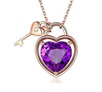 NZVCQVPU Women Key Heart Shape 1.2ct Amethyst Necklace 18K Rose Pendant Necklace for Wedding Party