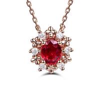 NZVCQVPU Women Necklace 18 Carat with Pendant Red Ruby Flower Shape Four Claws Oval Shape Red Chain Necklace Birthday Gifts Jewelry