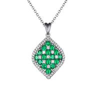 NZVCQVPU Womens 18 Karat White Chain Pendant, Rhombus Shape 2.9Ct Oval Emerald with 0.57Ct Diamond Pendant Necklaces Necklace for Women Girls Gifts for Birthday Christmas White