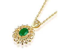 NZVCQVPU Women's Necklace 18 Carat Oval with Emerald 0.6Ct Pendant Chain for Wedding