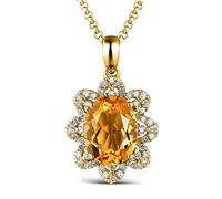 NZVCQVPU Women's Necklace 750 Flower with Citrine 1.82Ct Pendant Chain Wedding