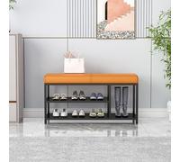 NZVZGKTNTW Banc À Chaussures Rembourré Au 2e Étage, avec Assise Rembourrée en Cuir Synthétique Et Pieds en Métal, for Entrée, Couloir, Salon(Orange Black Leg,80cm)