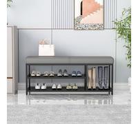 NZVZGKTNTW Banc À Chaussures Rembourré Au 2e Étage, avec Assise Rembourrée en Cuir Synthétique Et Pieds en Métal, for Entrée, Couloir, Salon(Gray Black Leg,100cm)