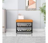 NZVZGKTNTW Banc À Chaussures Rembourré Au 2e Étage, avec Assise Rembourrée en Cuir Synthétique Et Pieds en Métal, for Entrée, Couloir, Salon(Orange Black Leg,60cm)