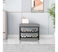 NZVZGKTNTW Banc À Chaussures Rembourré Au 2e Étage, avec Assise Rembourrée en Cuir Synthétique Et Pieds en Métal, for Entrée, Couloir, Salon(Gray Black Leg,60cm)