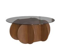 NZVZGKTNTW Table Basse Ronde, Table À Thé Créative, Table D'appoint, Table De Salon avec Pieds en Bois Massif Et Plateau en Verre Trempé, 80 X 80 X 40 Cm(Walnut+Grey)