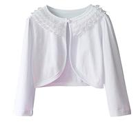 NZYIHAO Bolero Shrug Cardigan en tricot long en coton mélangé à un bouton pour enfant, Blanc., 6 ans
